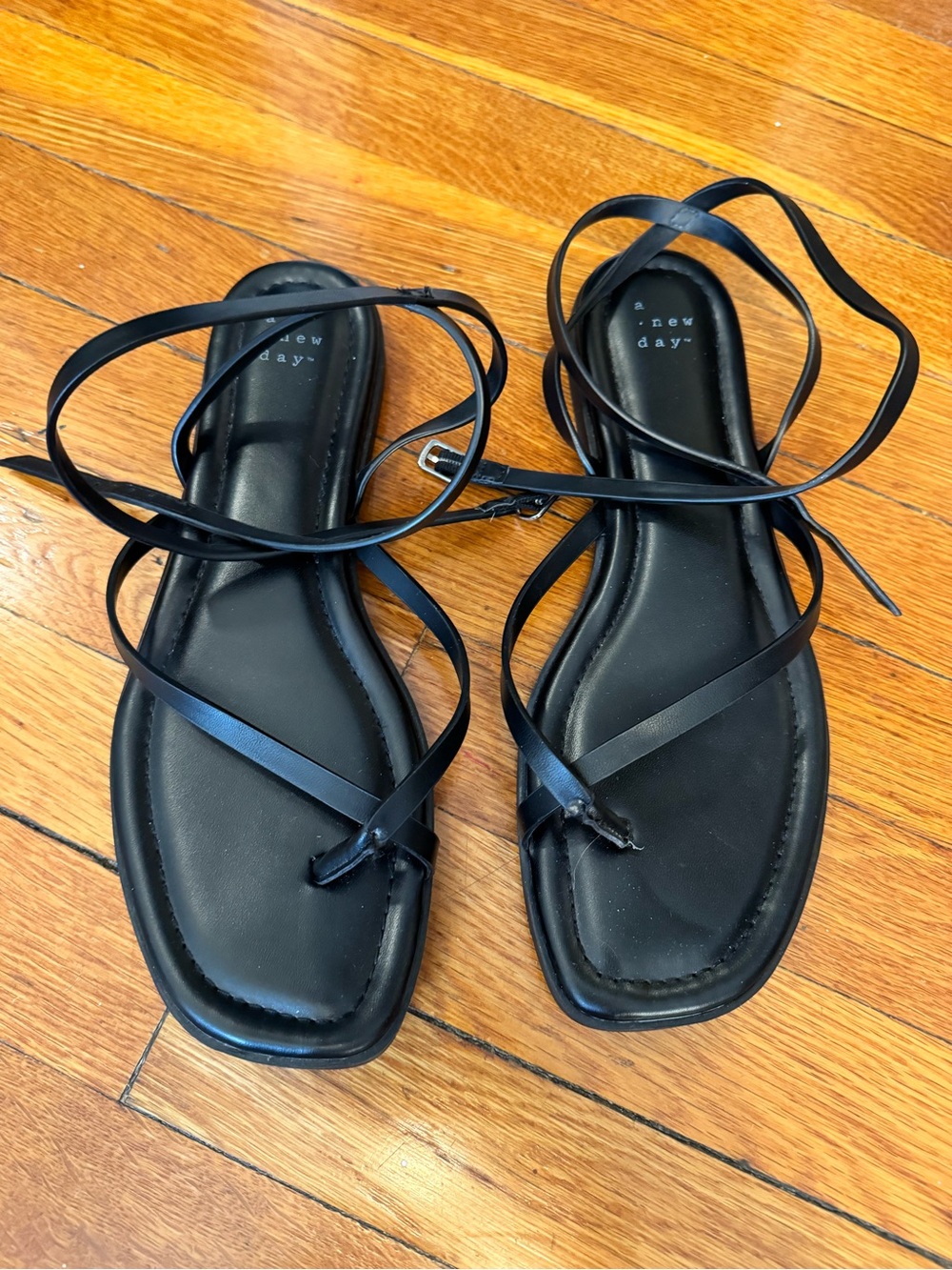 a new day Black Lace-Up Strappy Flat Sandals